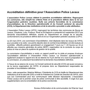 communique de presse du bureau d information et de communication du canton de vaud accreditation apol 23 06